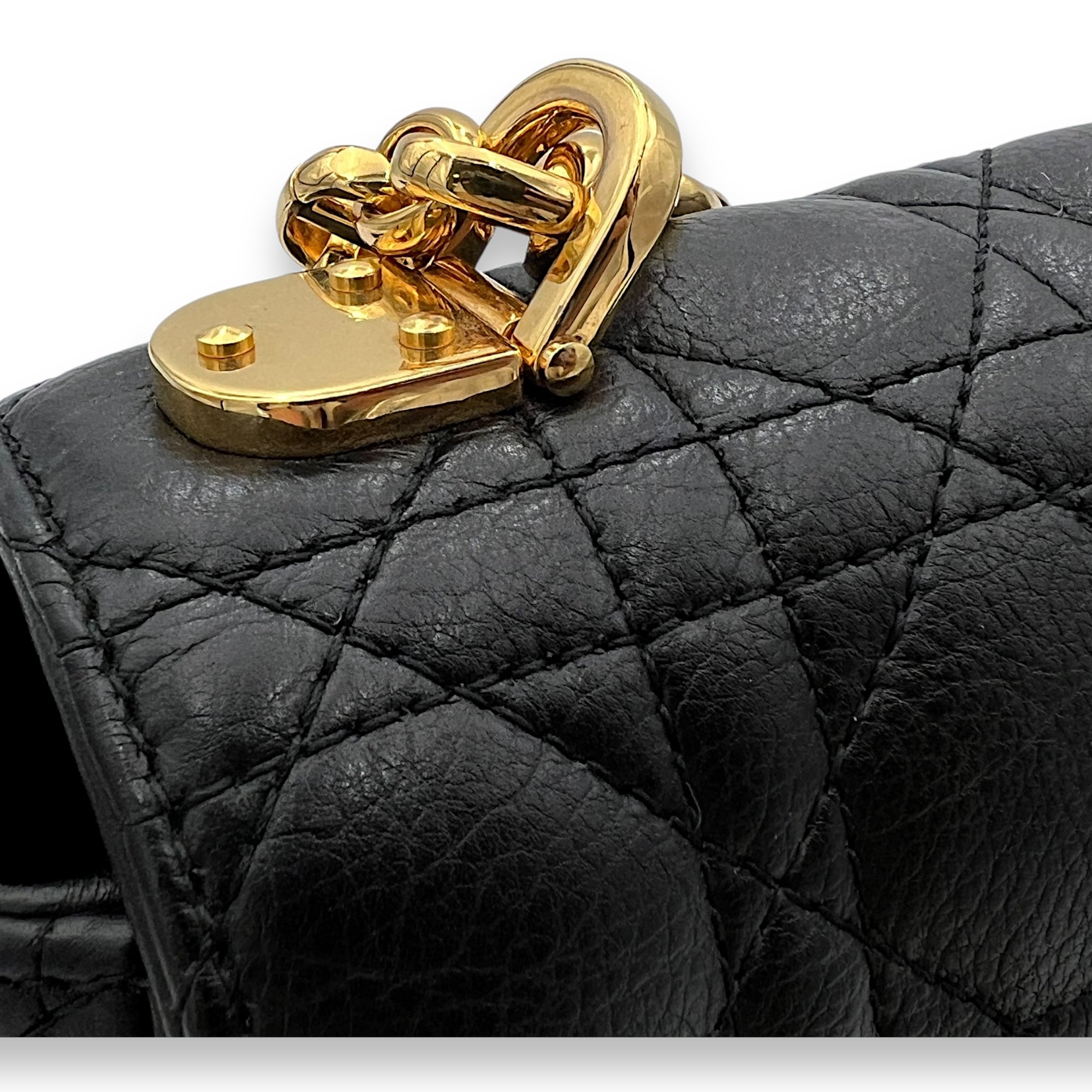 Caro Shoulder Bag Large Black in Calfskin , Gold Hardware