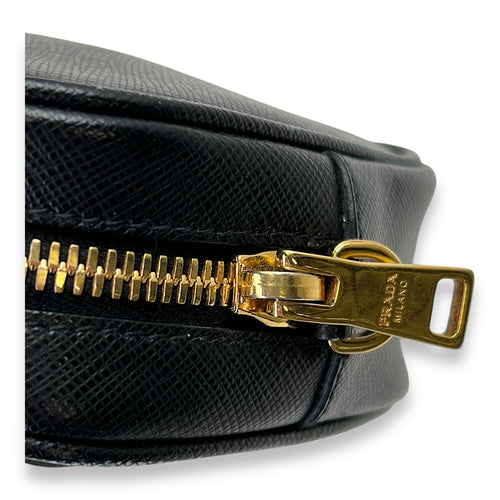 Camera Black Crossbody Bag in Saffiano Leather, Gold hardware