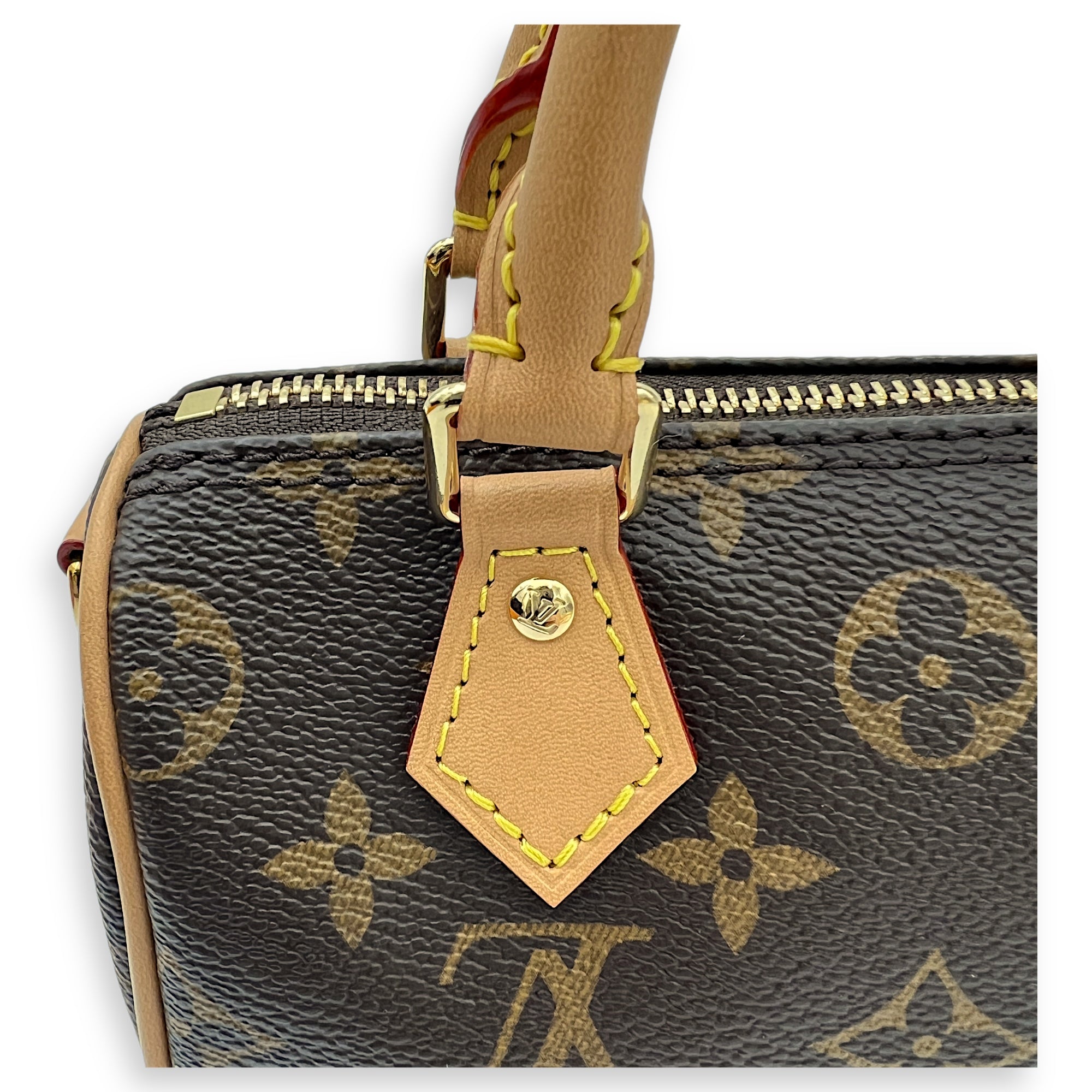 Speedy Bandouliere Nano Brown Top Handle Bag in Monogram Coated Canvas, Gold hardware