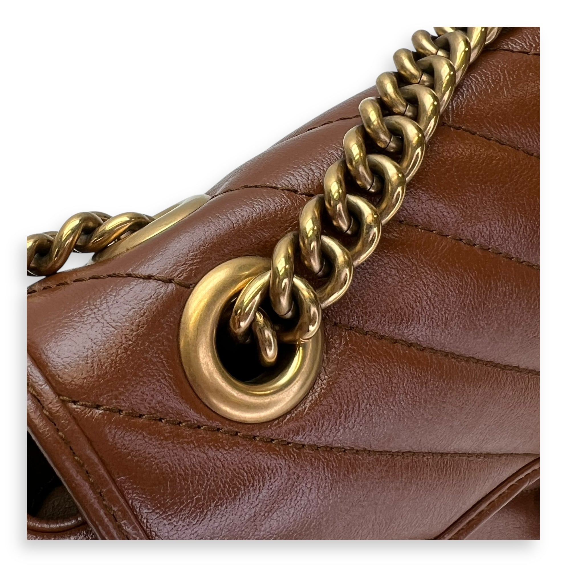 marmont Shoulder Bag Small Brown in Calfskin, Gold hardware