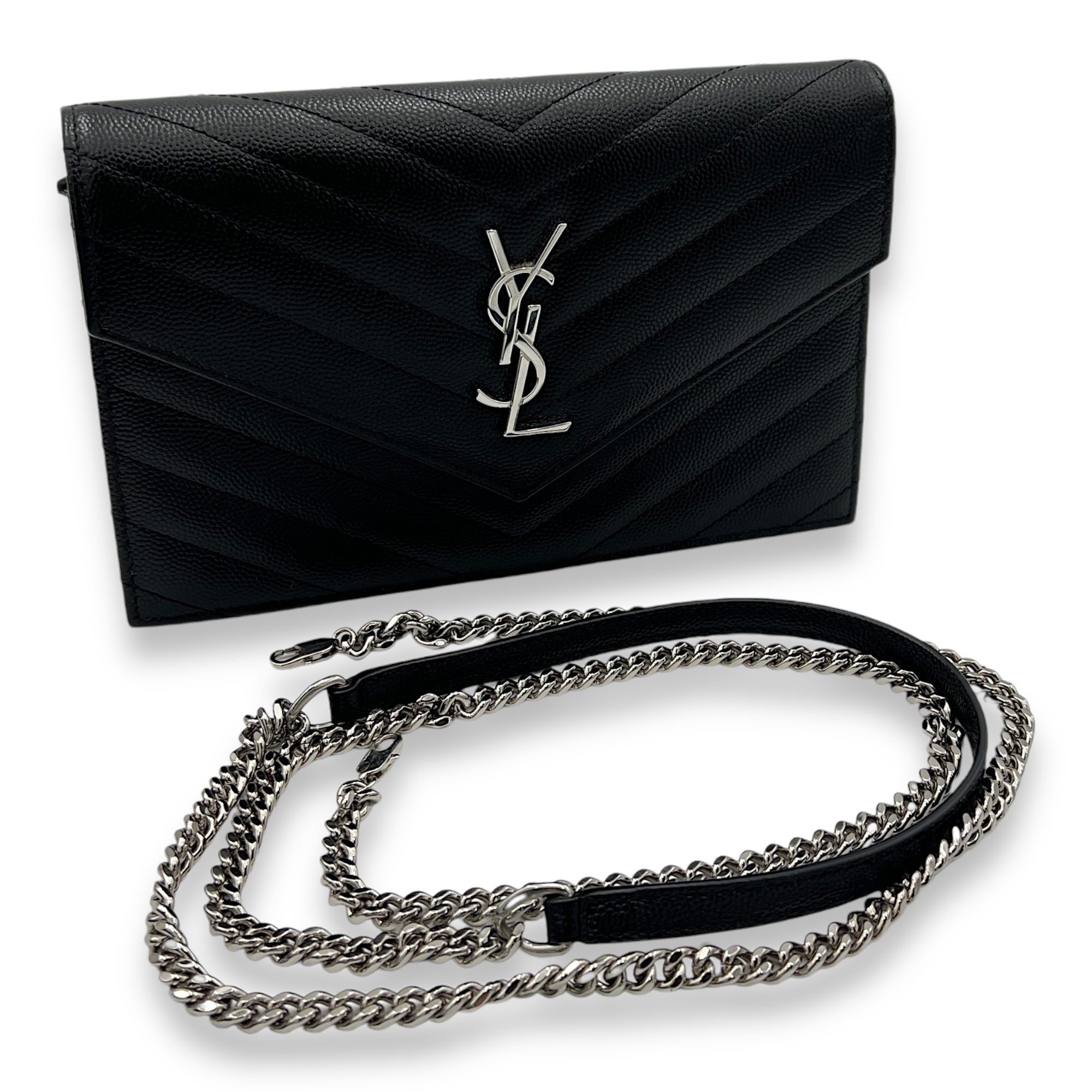 Cassandre Wallet On Chain Black in Calfskin, Silver hardware