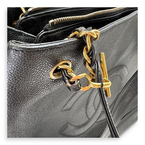 CC Vintage Black Tote Bag in Caviar Leather, Gold hardware