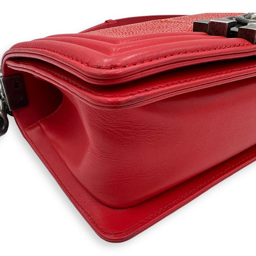 Boy Red Shoulder Bag in Stingray Leather, Ruthenium hardware