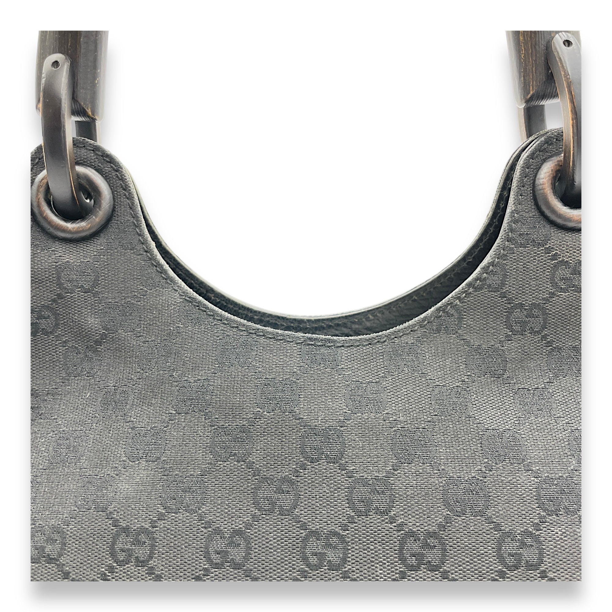 GG Bamboo Black Top Handle Bag in Canvas, Gunmetal hardware