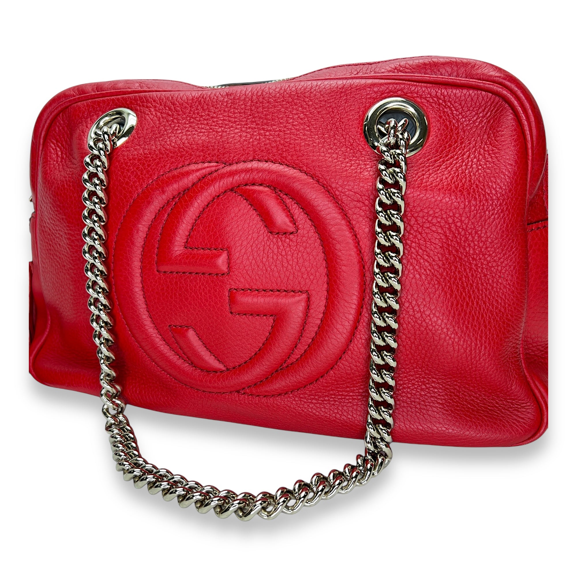 Soho Chain  Shoulder Bag Red in Calfskin, Light Gold