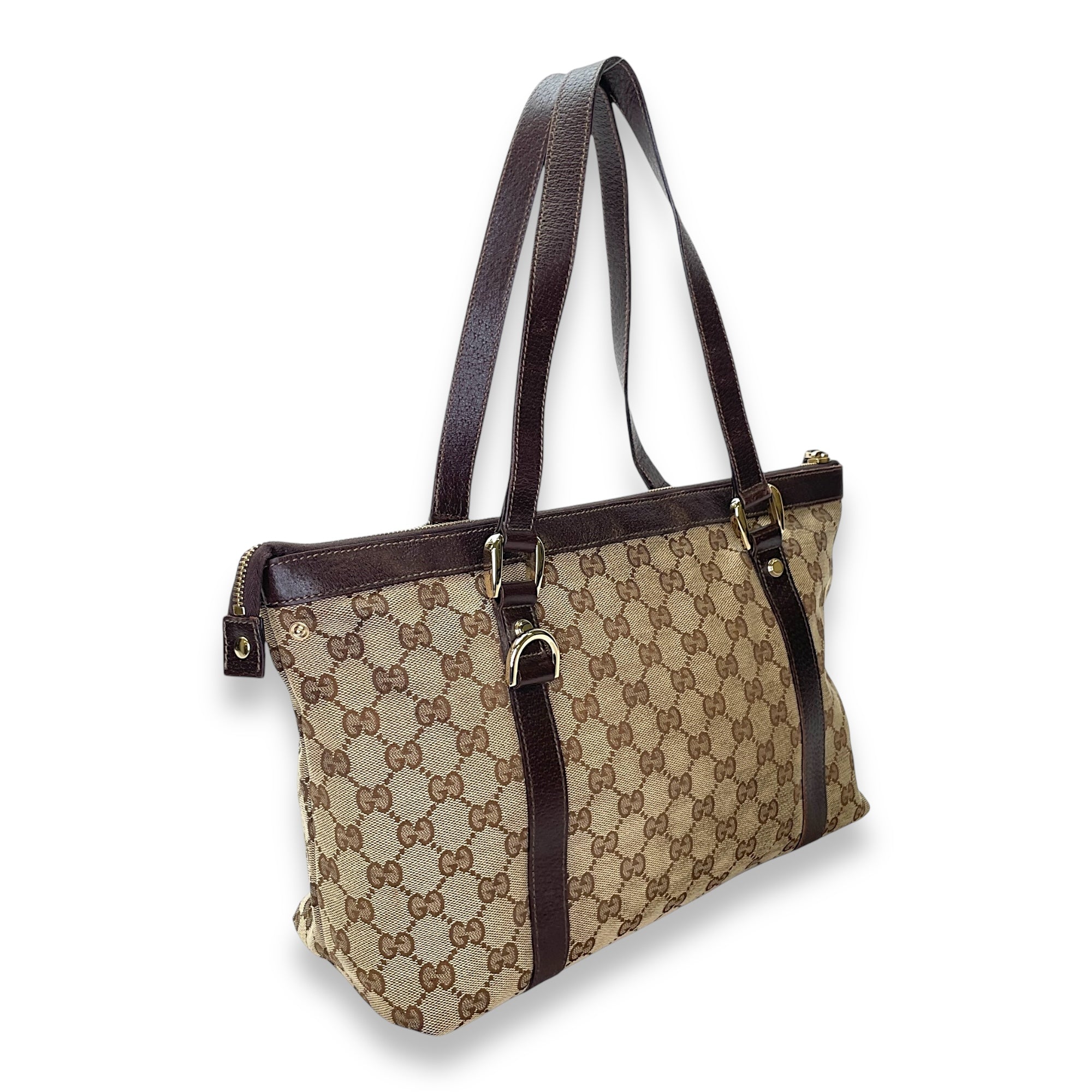 GG Supreme Brown Shoulder Bag in Canvas, Gold hardware