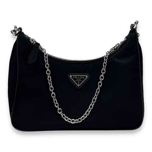 Re-Edition 2005 Crossbody Bag Black in Re-Nylon, Silver hardware