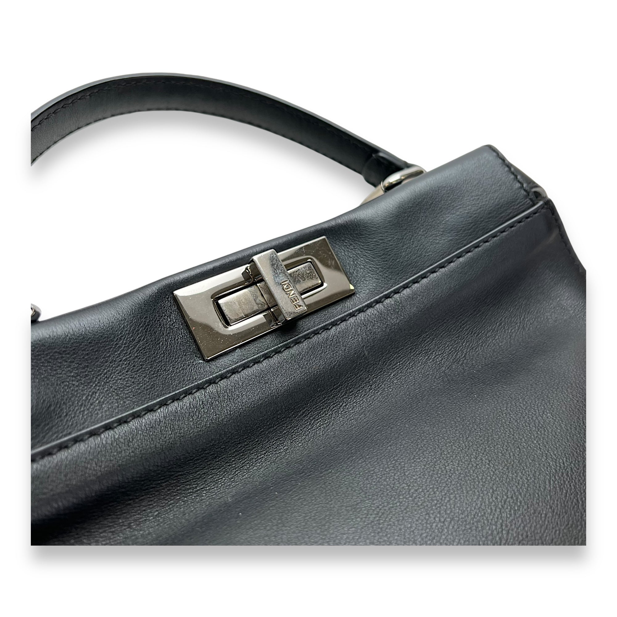 Peekaboo Medium Top handle bag in Calfskin, Silver Hardware