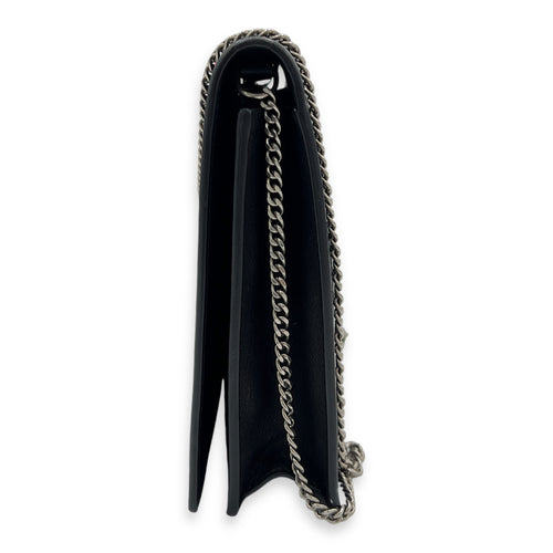 Frame Wallet on chain in Calfskin, Silver Hardware