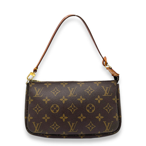 Pochette Brown Shoulder Bag in Monogram Coated Canvas, Gold hardware