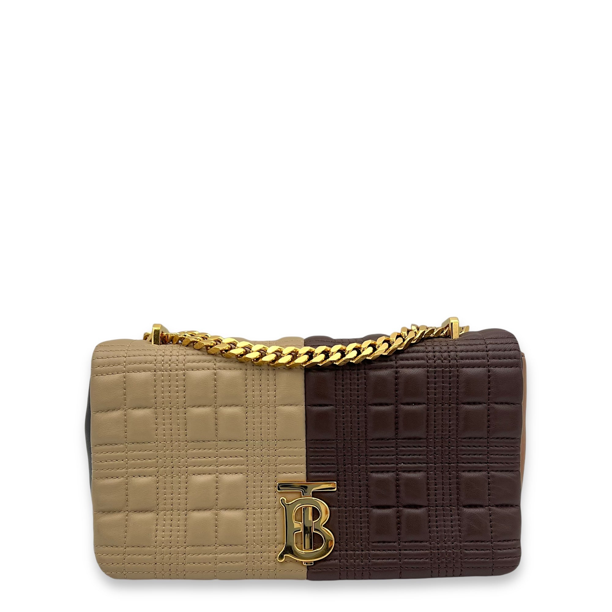 Lola Small Brown Shoulder Bag in Lambskin, Gold hardware