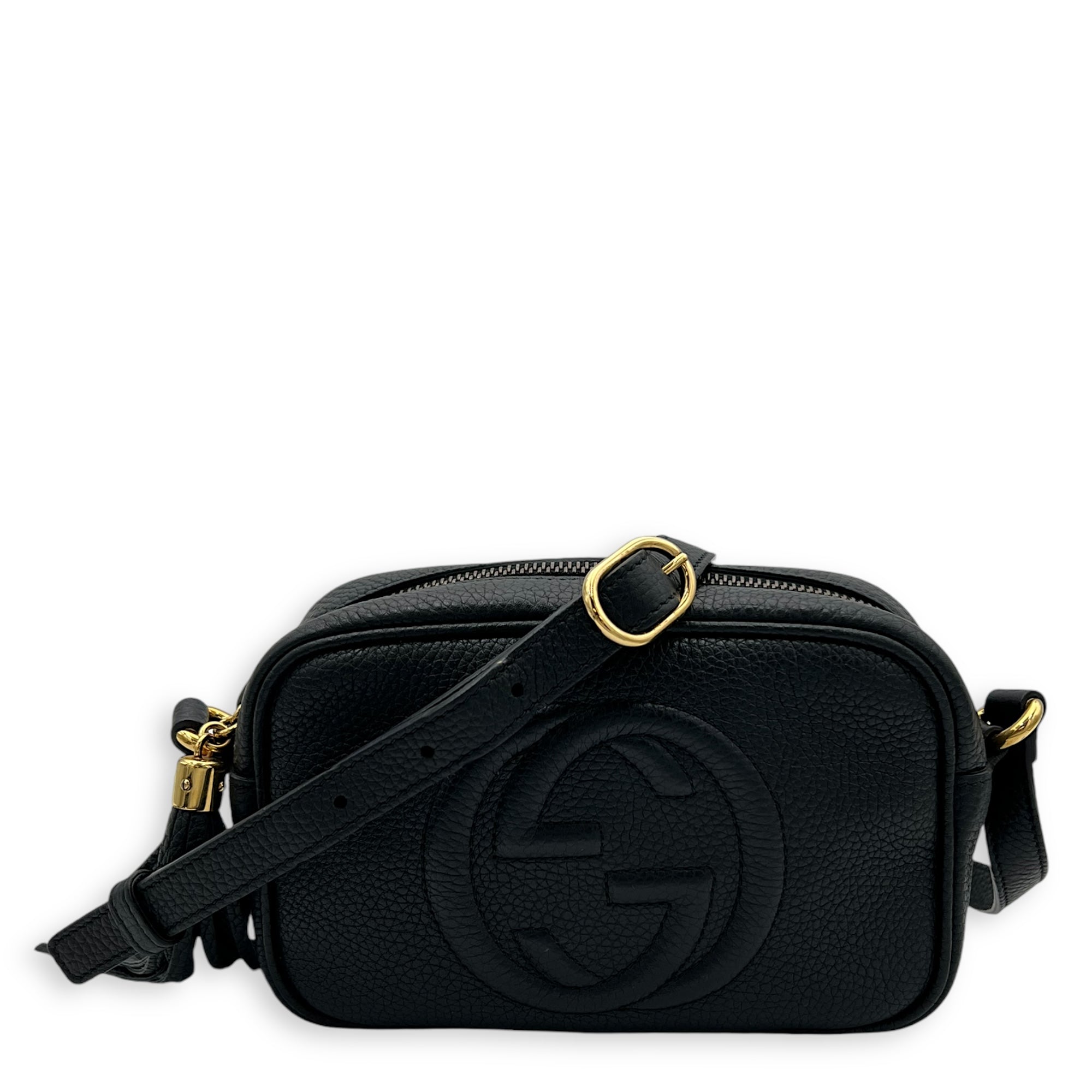 Soho Mini Black Crossbody Bag in Calfskin, Gold hardware