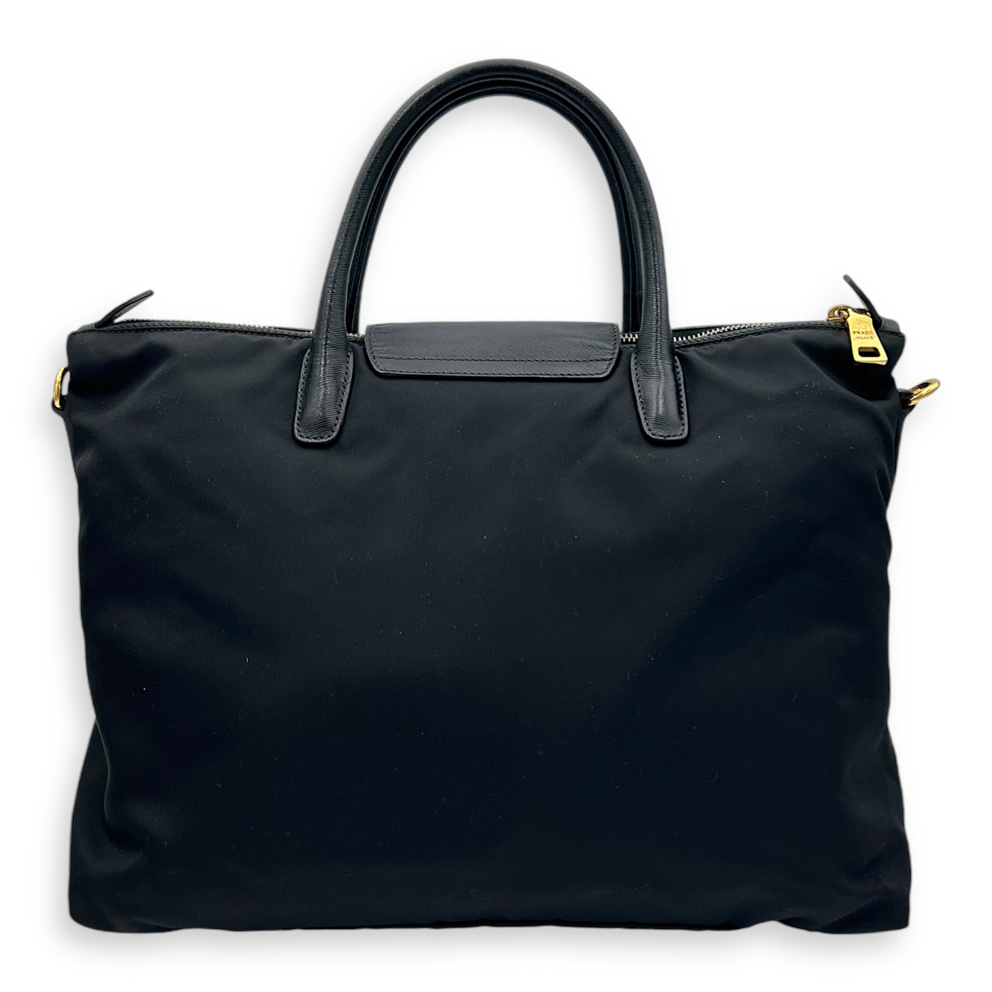 Logo Top Handle Bag Black in Nylon, Gold hardware