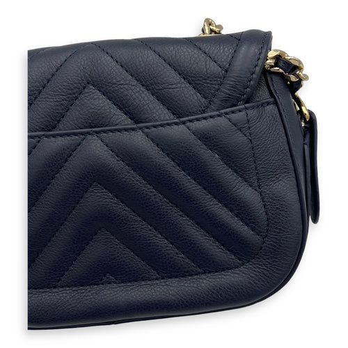 CC Flap Chevron Blue Crossbody Bag in Calfskin, Gold hardware