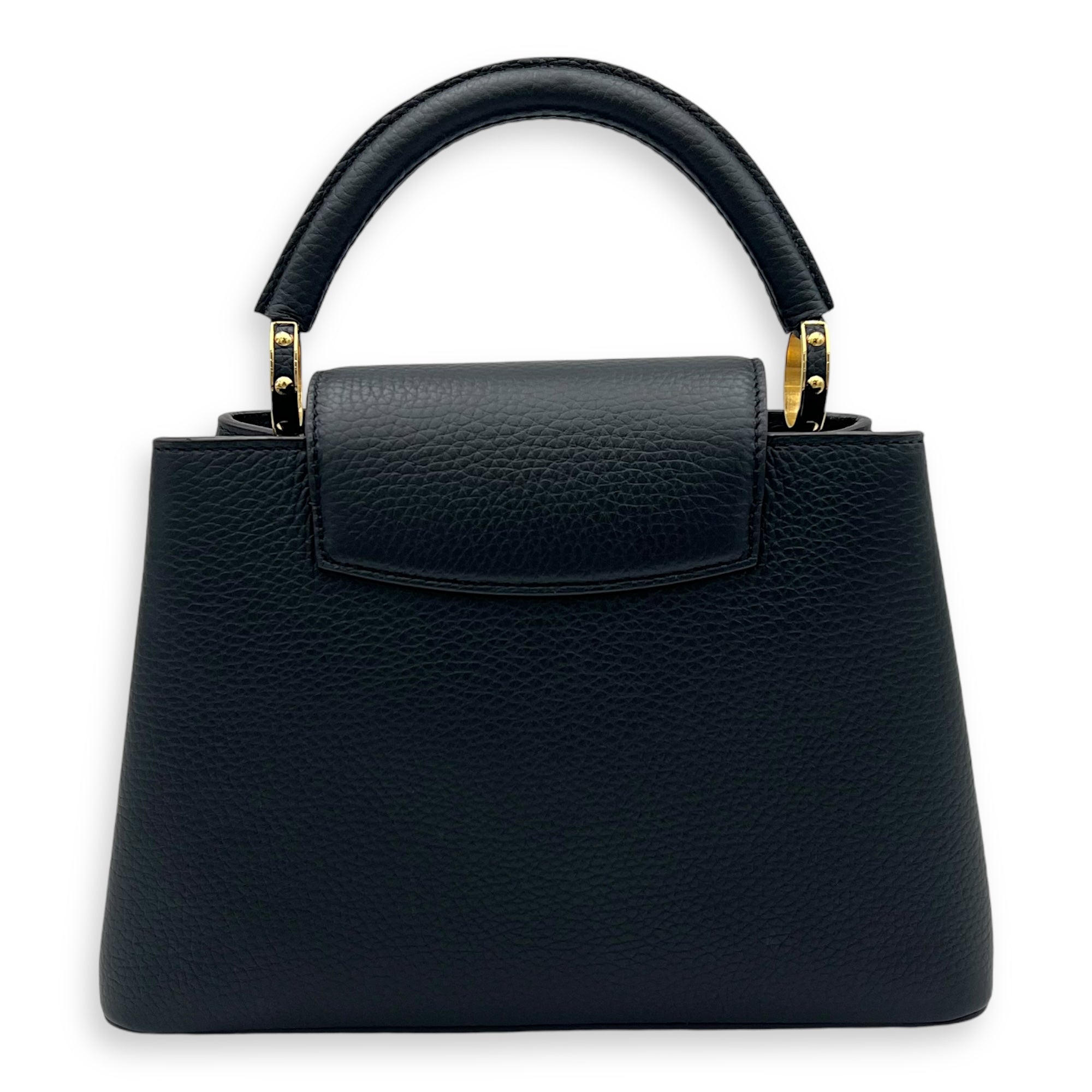 Capucines Top Handle Bag BB Black in Calfskin, Gold hardware