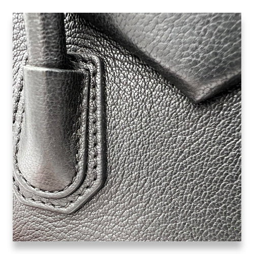 Antigona Mini Black Top Handle Bag in Goat Leather, Silver hardware