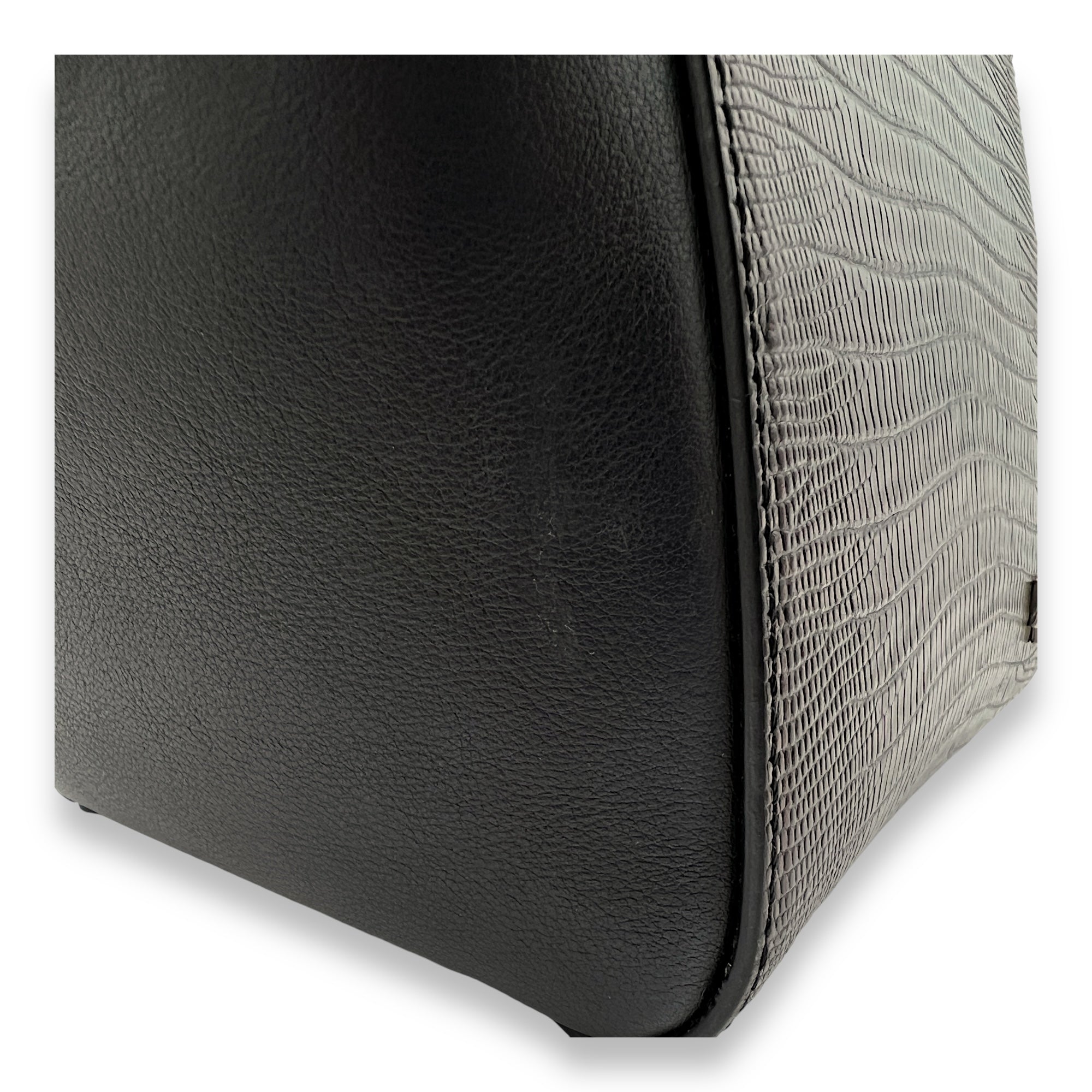 HDG Mini Black Top Handle Bag in Lizard Embossed Calfskin, Silver hardware