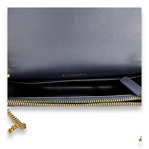 Kate Small Blue Wallet On Chain in Calfskin, Gold hardware