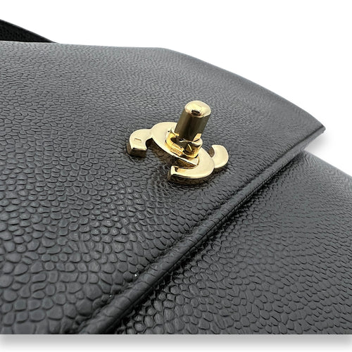 Vintage Kelly Black Top Handle Bag in Caviar Leather, Gold hardware