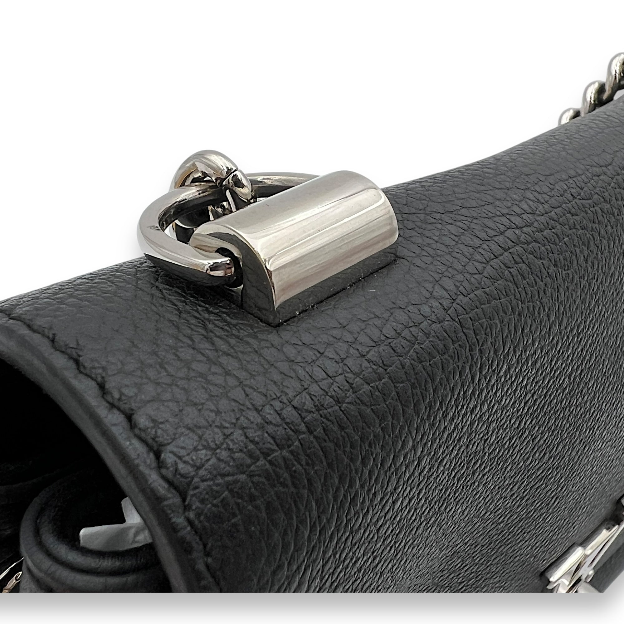 Lockme II BB Black Crossbody Bag in Calfskin, Silver hardware