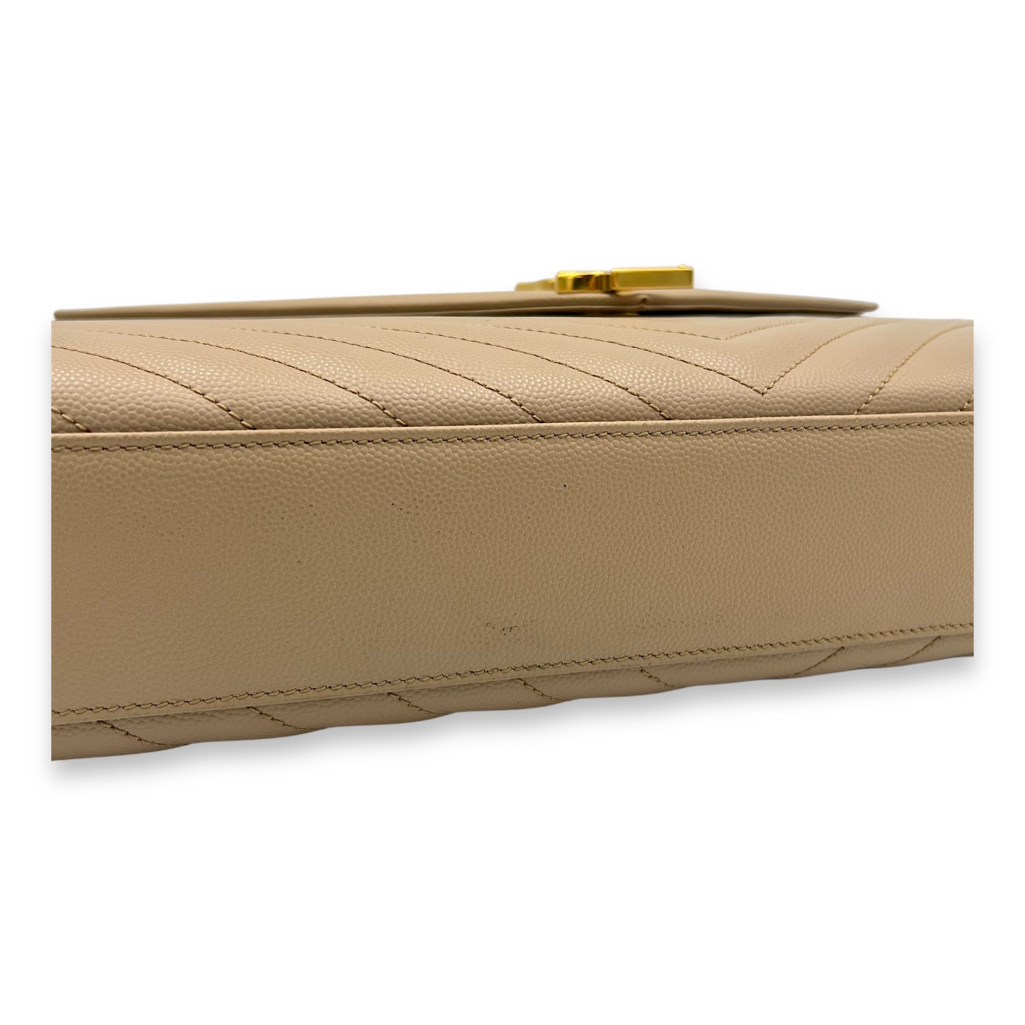 Envelope Large Beige Shoulder Bag in Caviar Leather, Gold hardware