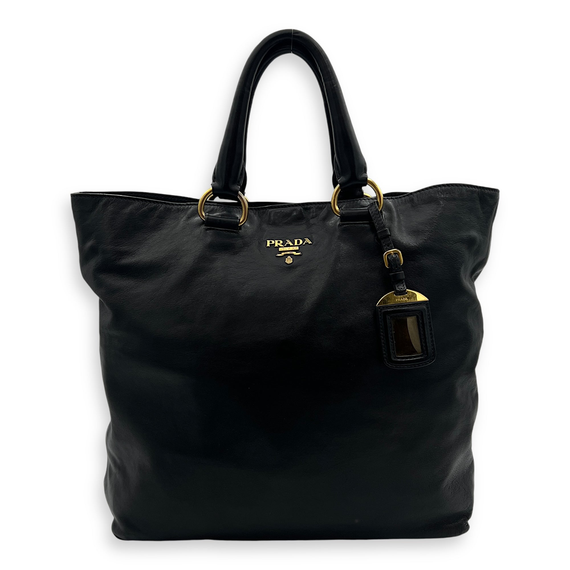 Logo Tote Bag Black in Calfskin, Gold hardware