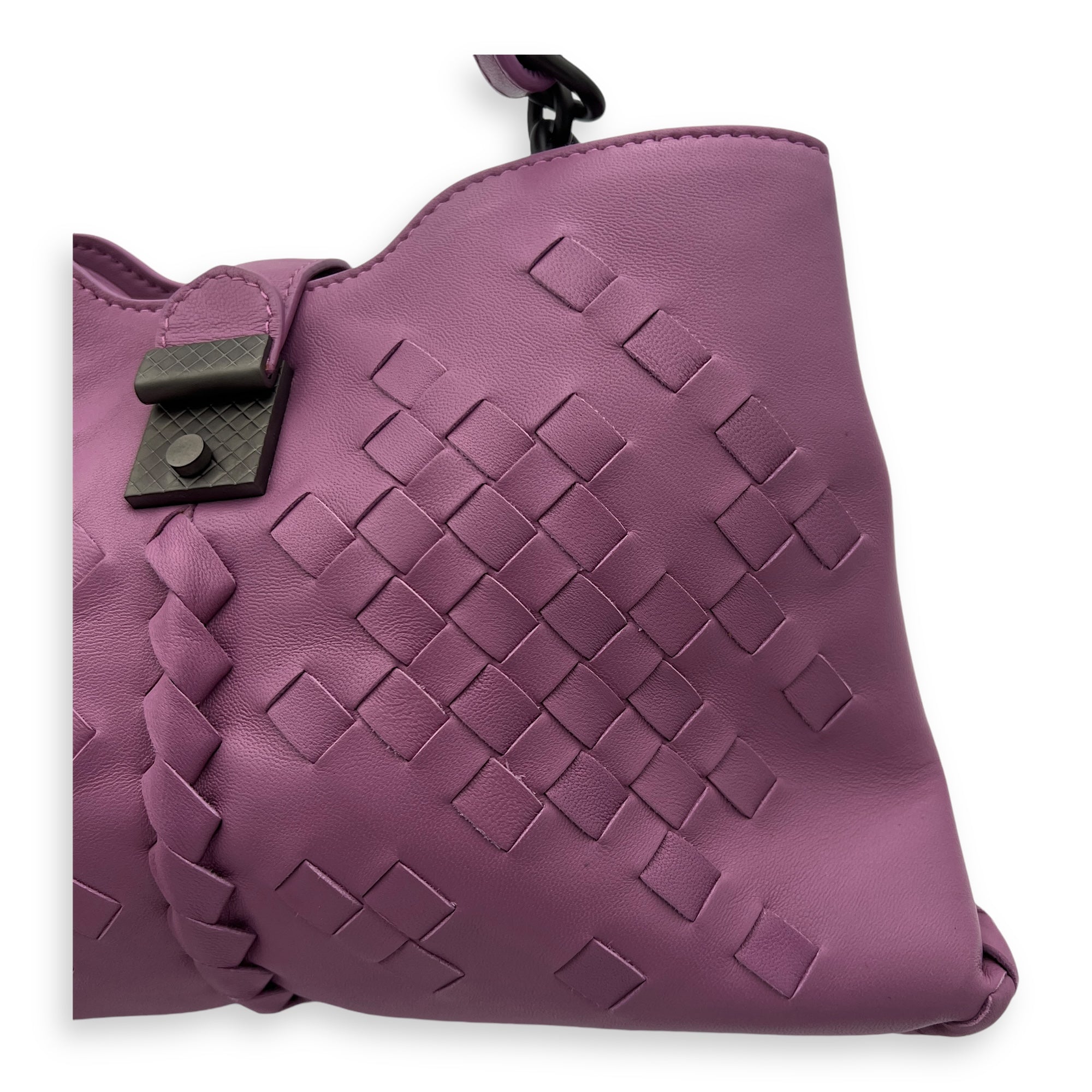 Intrecciato Top Handle Bag Purple in Nappa Leather, Ruthenium hardware