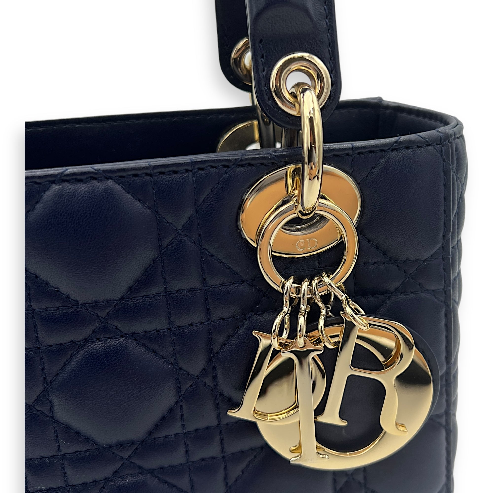 Lady Dior Small Blue Top Handle Bag in Lambskin, Gold hardware