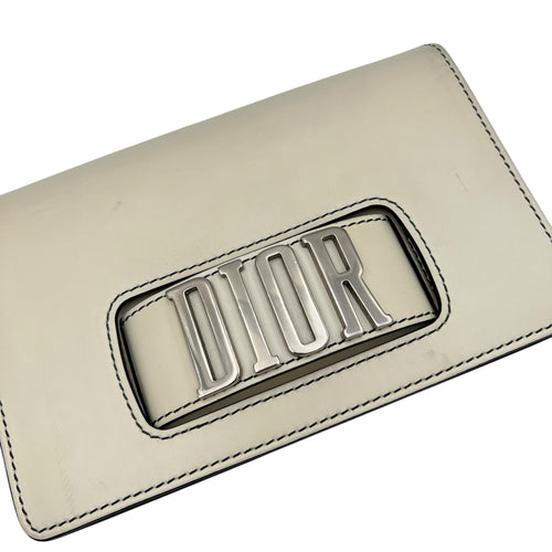 J'adior White Crossbody Bag in Calfskin, Silver hardware