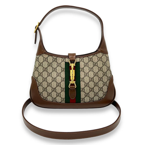 Jackie 1961 Small Brown Top Handle Bag in Monogram Coated Canvas, Gold hardware