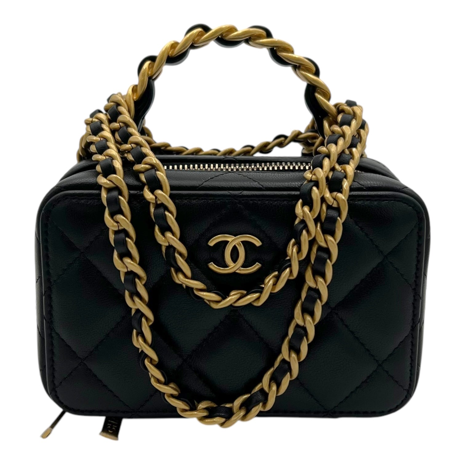 Vanity Top Handle Bag Black in Lambskin, Gold hardware