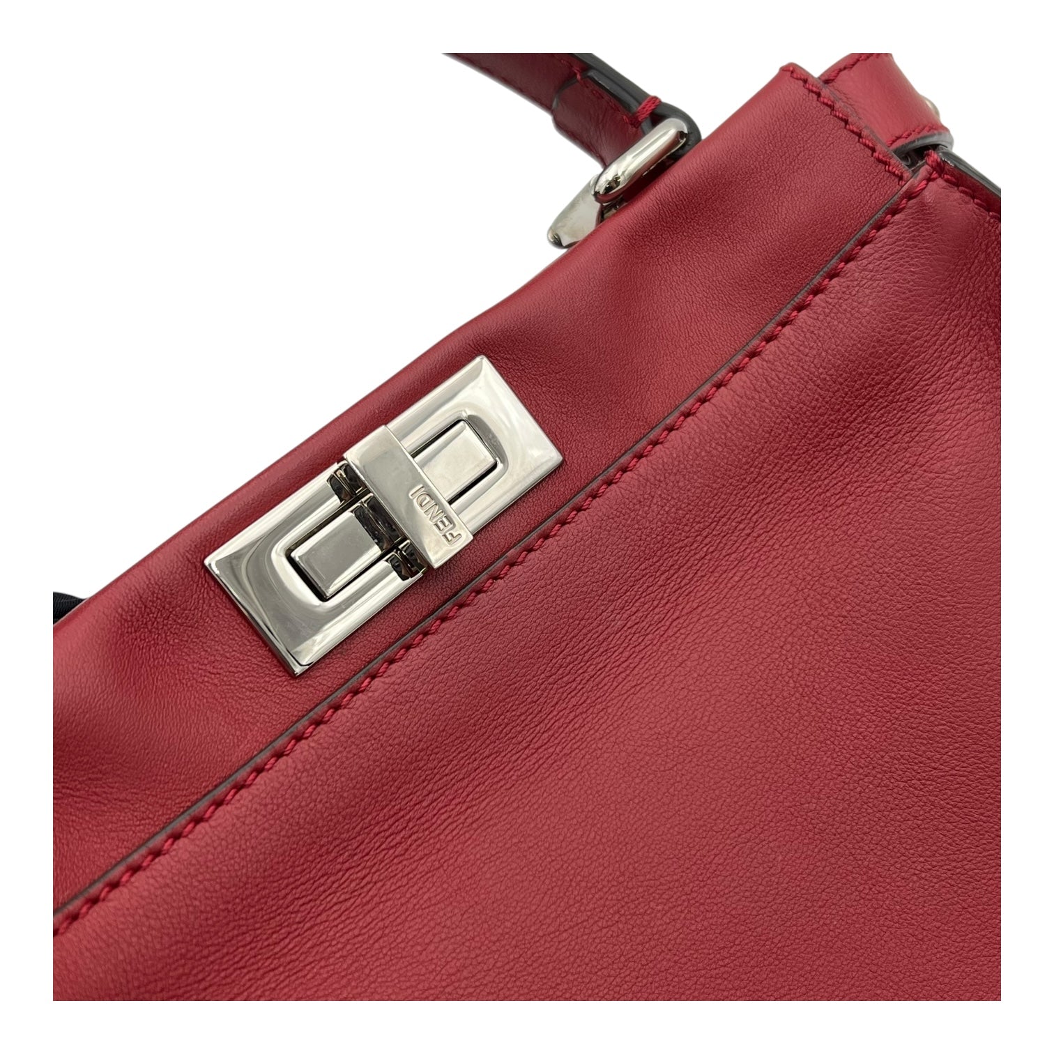 Peekaboo Medium Red Top Handle Bag in Calfskin, Silver hardware