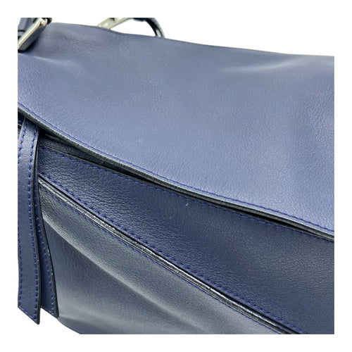 Puzzle Medium Blue Top Handle Bag in Calfskin, Silver hardware