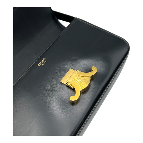 Triomphe Claude Shoulder Bag Black in Calfskin, Gold hardware