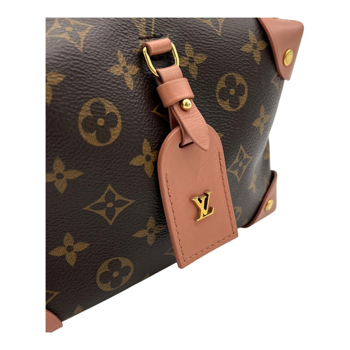 Petite Malle Souple Crossbody Bag Brown in Monogram Coated Canvas, Gold hardware