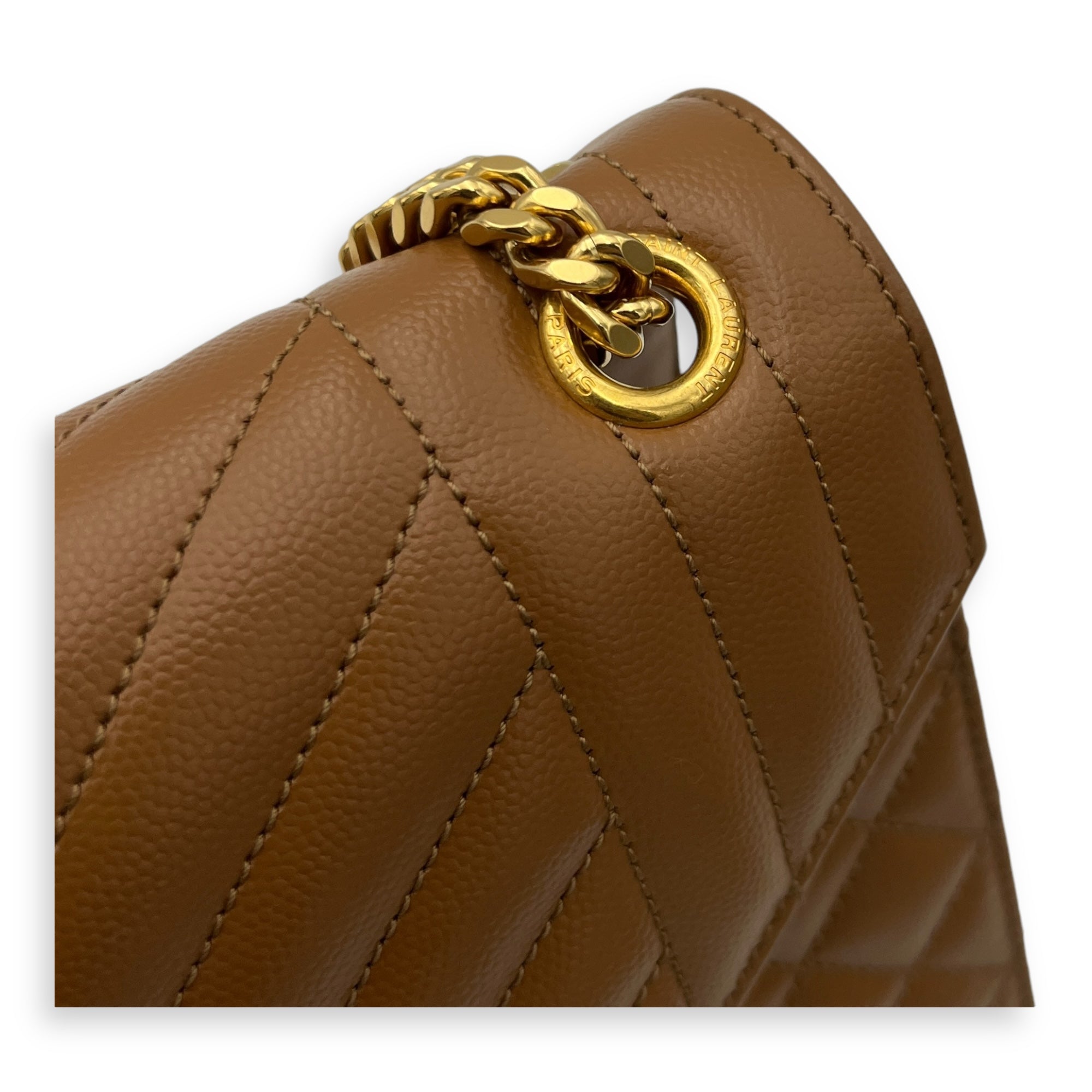 Envelope Medium Brown Shoulder Bag in Calfskin, Gold hardware