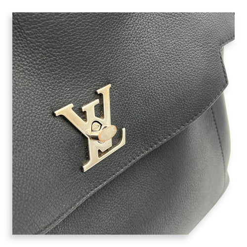 LockMe Ever MM Black Top Handle Bag in Calfskin, Silver hardware