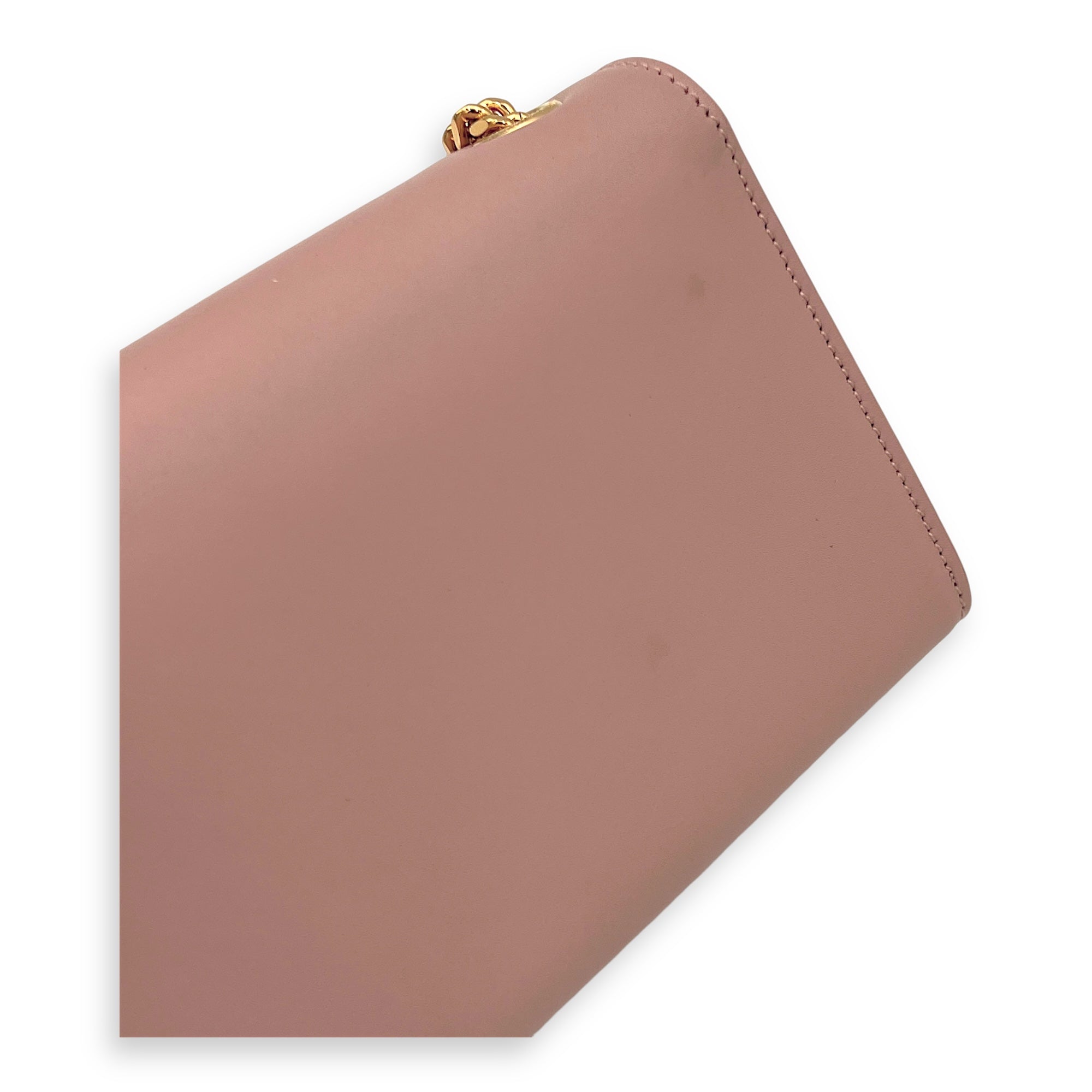 Kate Wallet On Chain Pink in Calfskin, Gold hardware