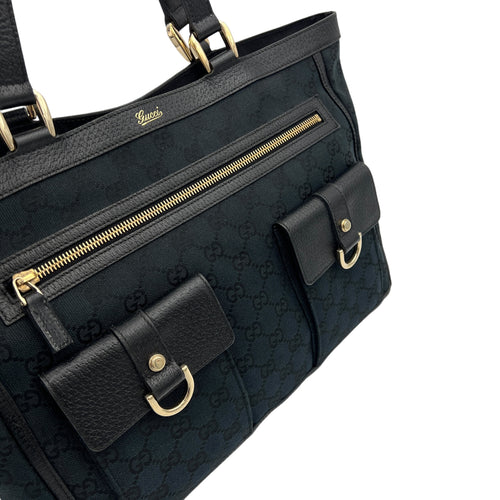 Abbey D Ring Black Tote Bag in Jacquard, Gold hardware