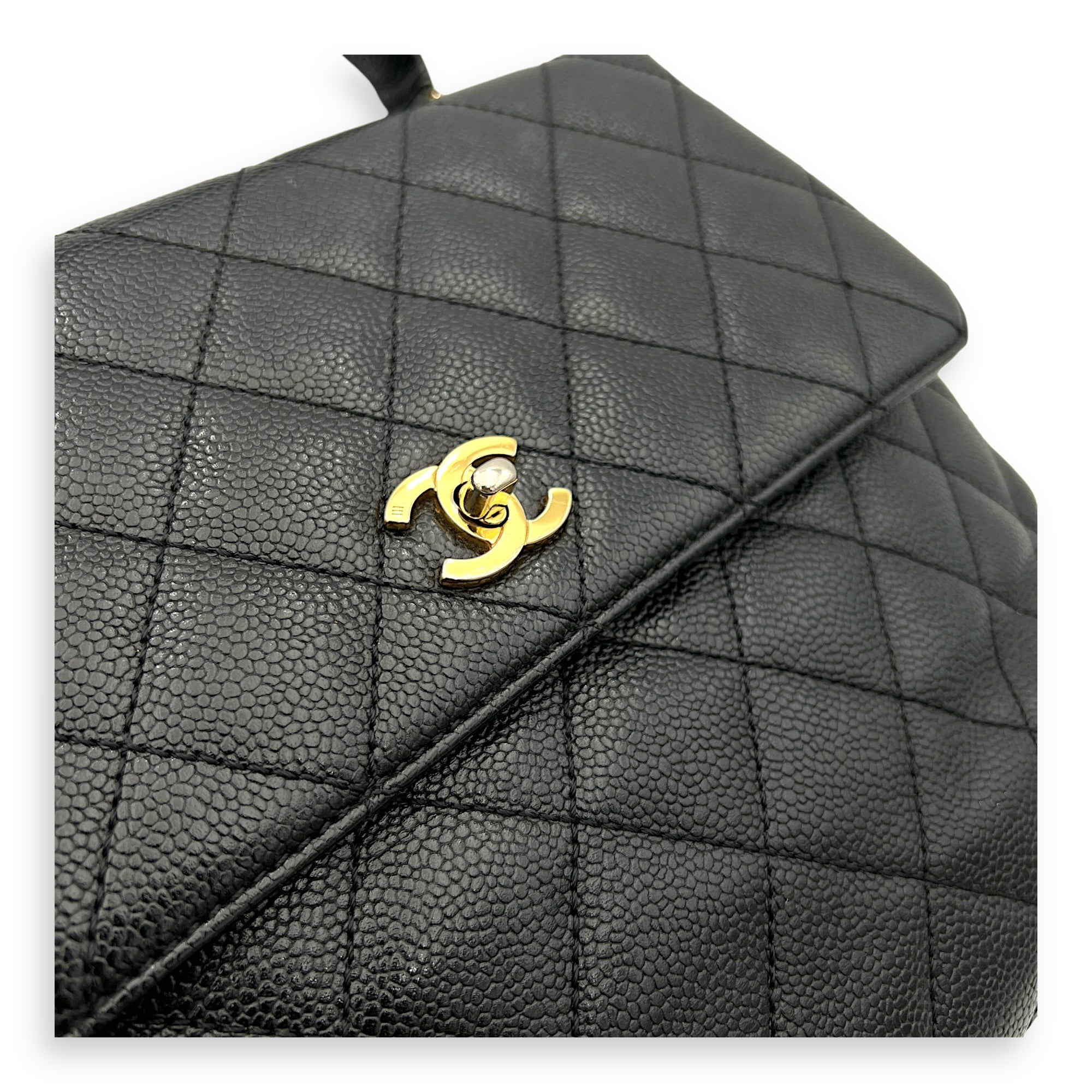 Kelly Top Handle Bag Black in Caviar Leather, Gold hardware