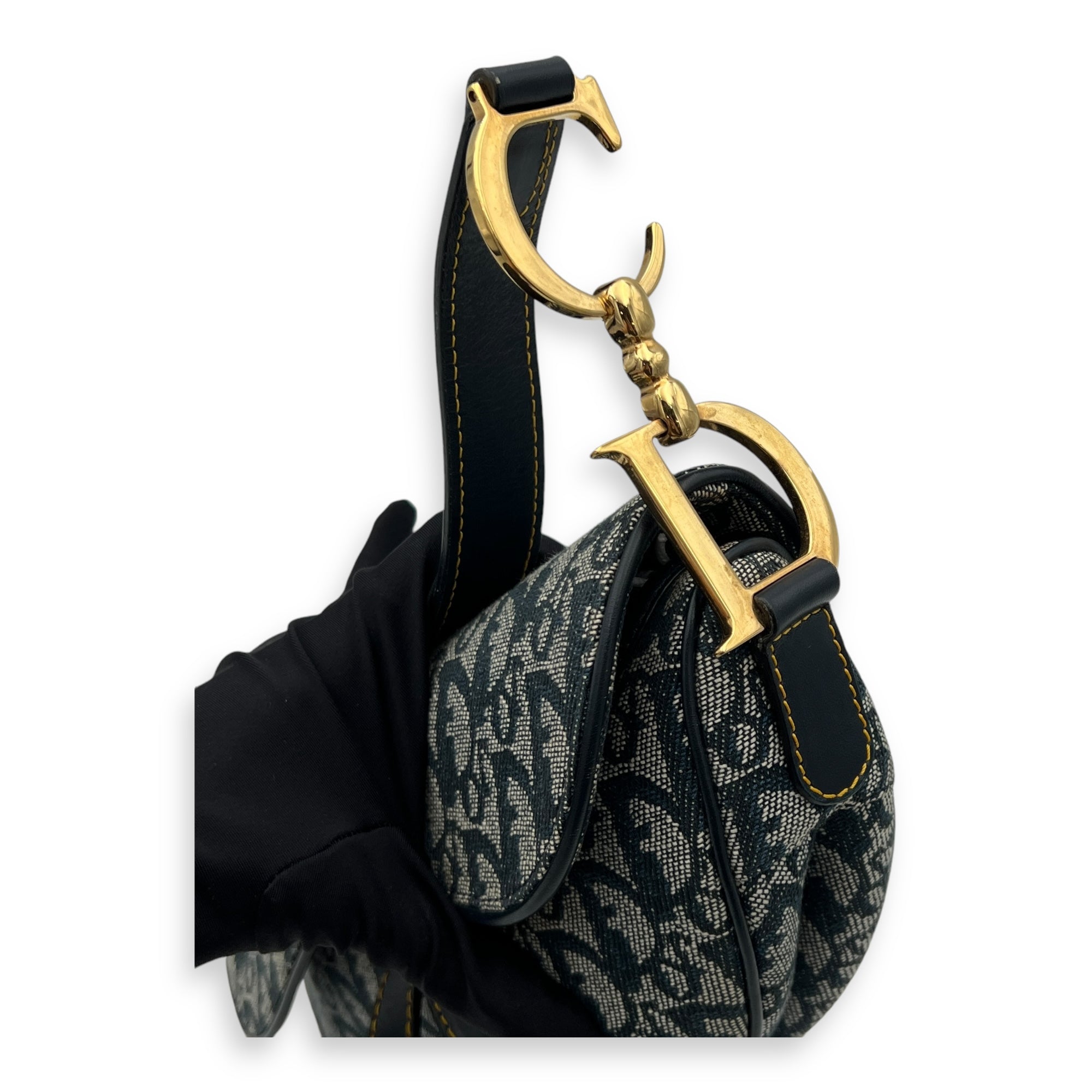 Saddle Shoulder Bag Blue in Jacquard, Gold hardware