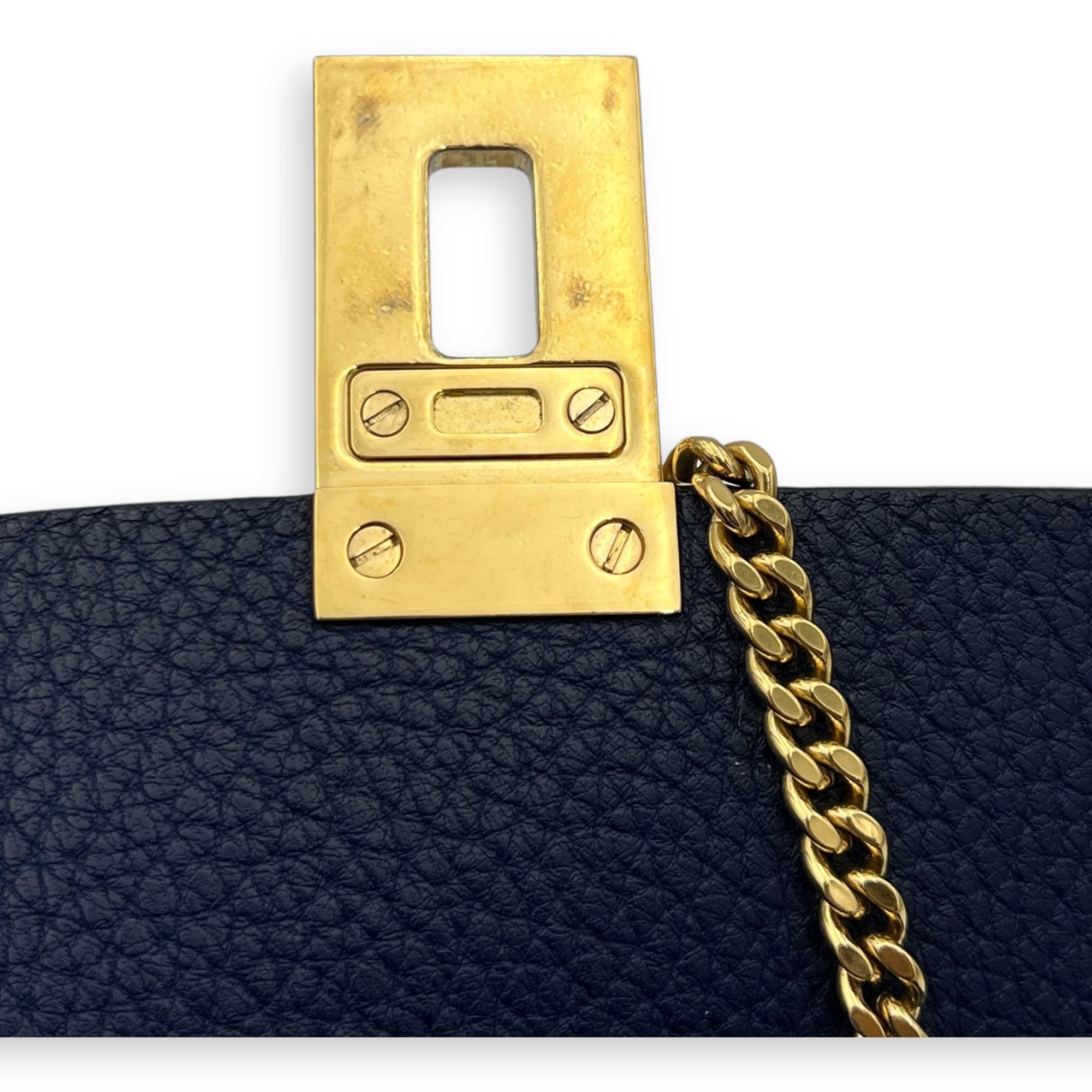 Drew Shoulder Bag Blue in Calfskin, Gold hardware