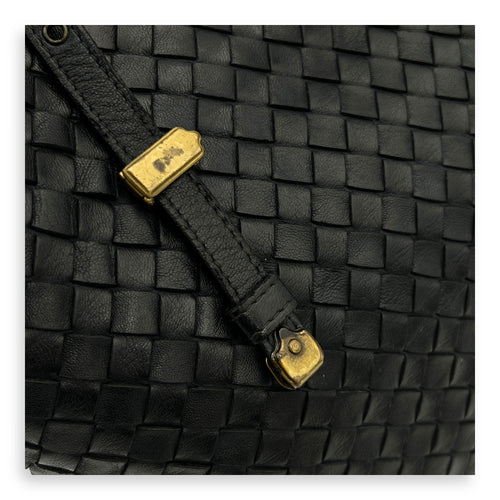 Intrecciato Tote Bag Black in Calfskin, Gold hardware