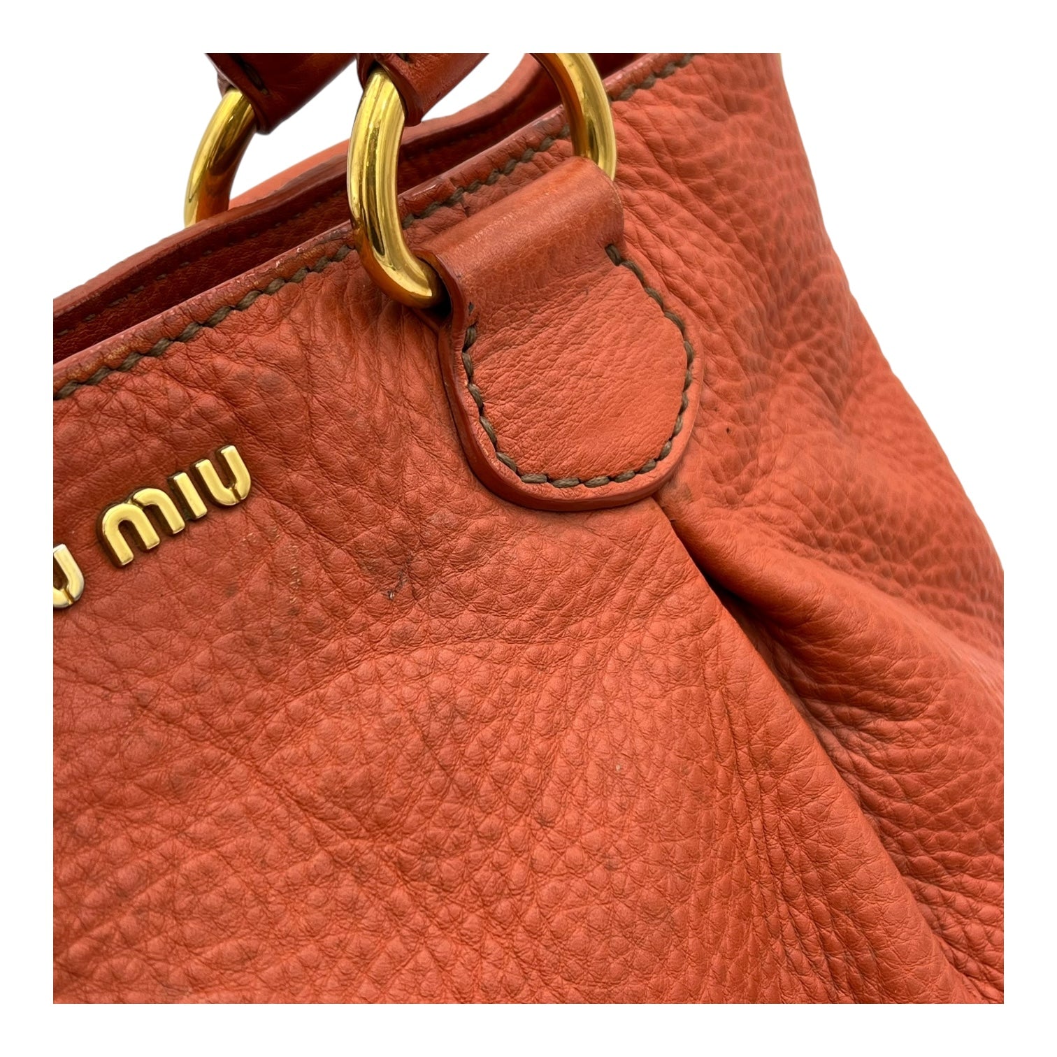 Logo Top Handle Bag Orange in Calfskin, Gold hardware