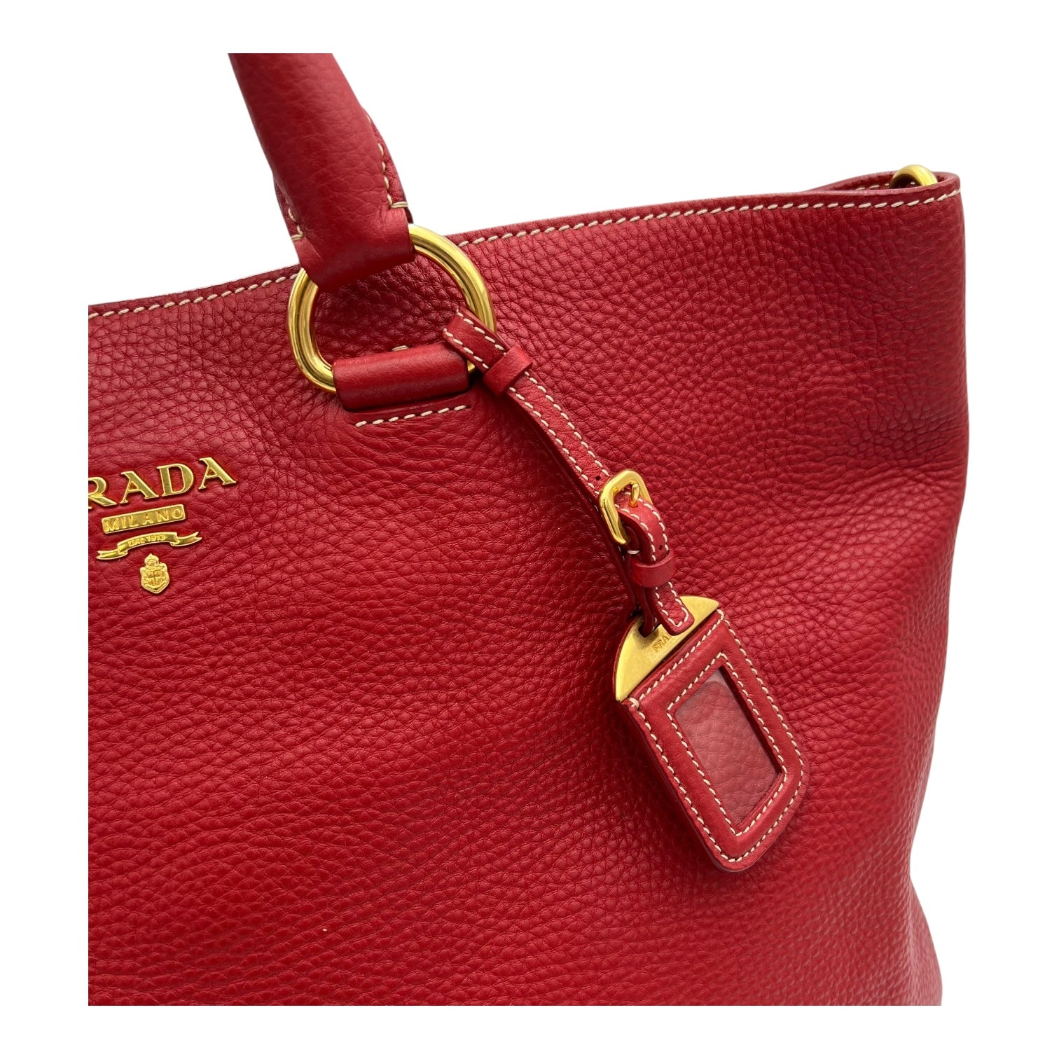 Logo Top Handle Bag Red in Calfskin, Gold hardware