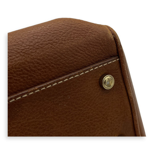 Marcello Shoulder Bag Brown in Calfskin, Gold hardware