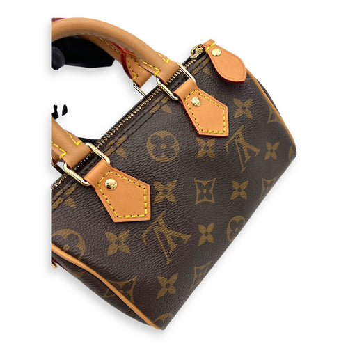 Speedy Nano Brown Top Handle Bag in Monogram Coated Canvas, Gold hardware