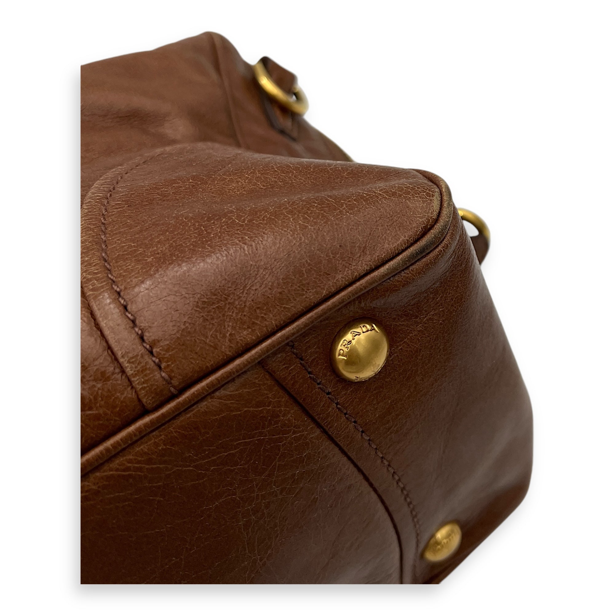 Boston Top Handle Bag Brown in Calfskin, Gold hardware