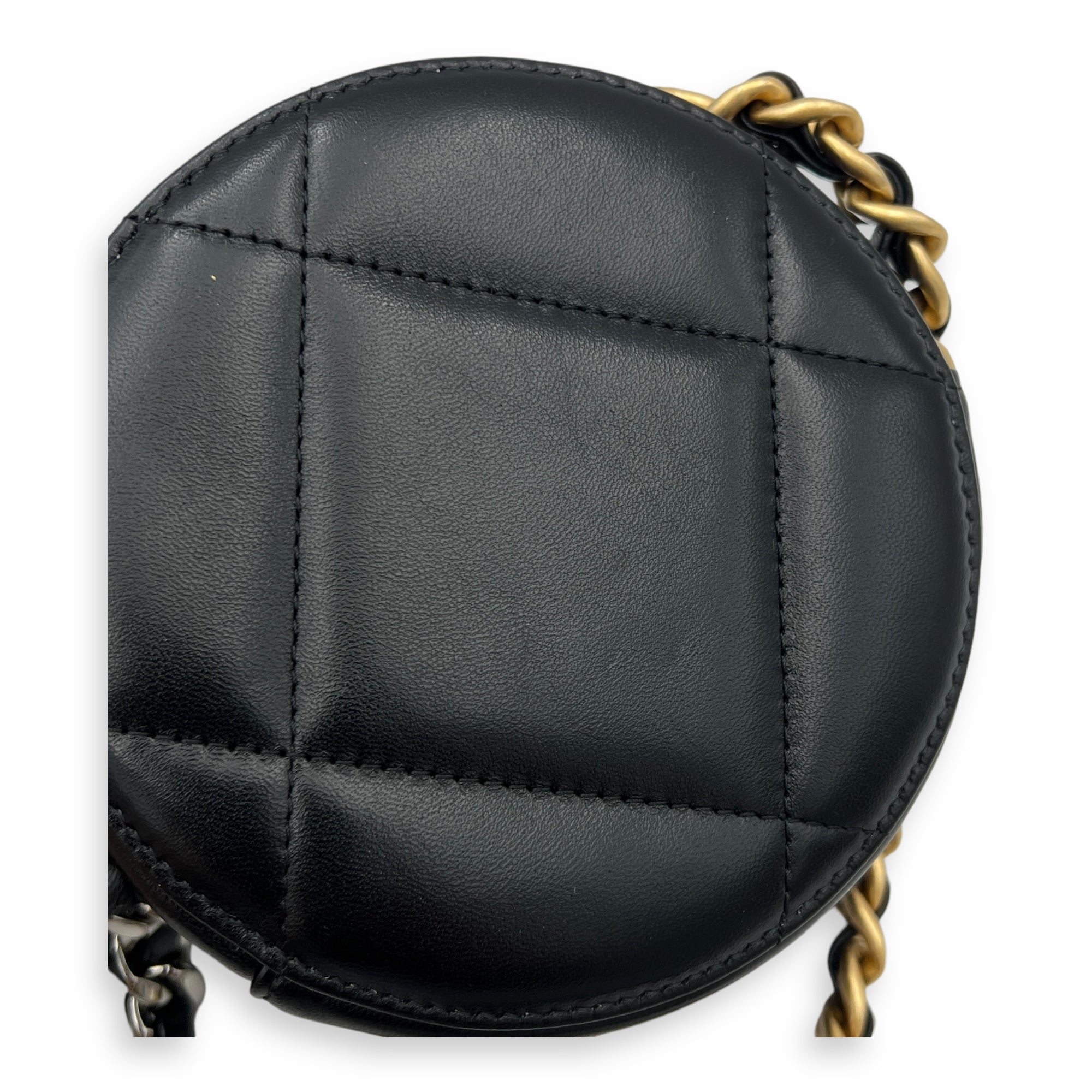 Quilted C19 Round Crossbody Bag Black in Calfskin, Mixed hardware