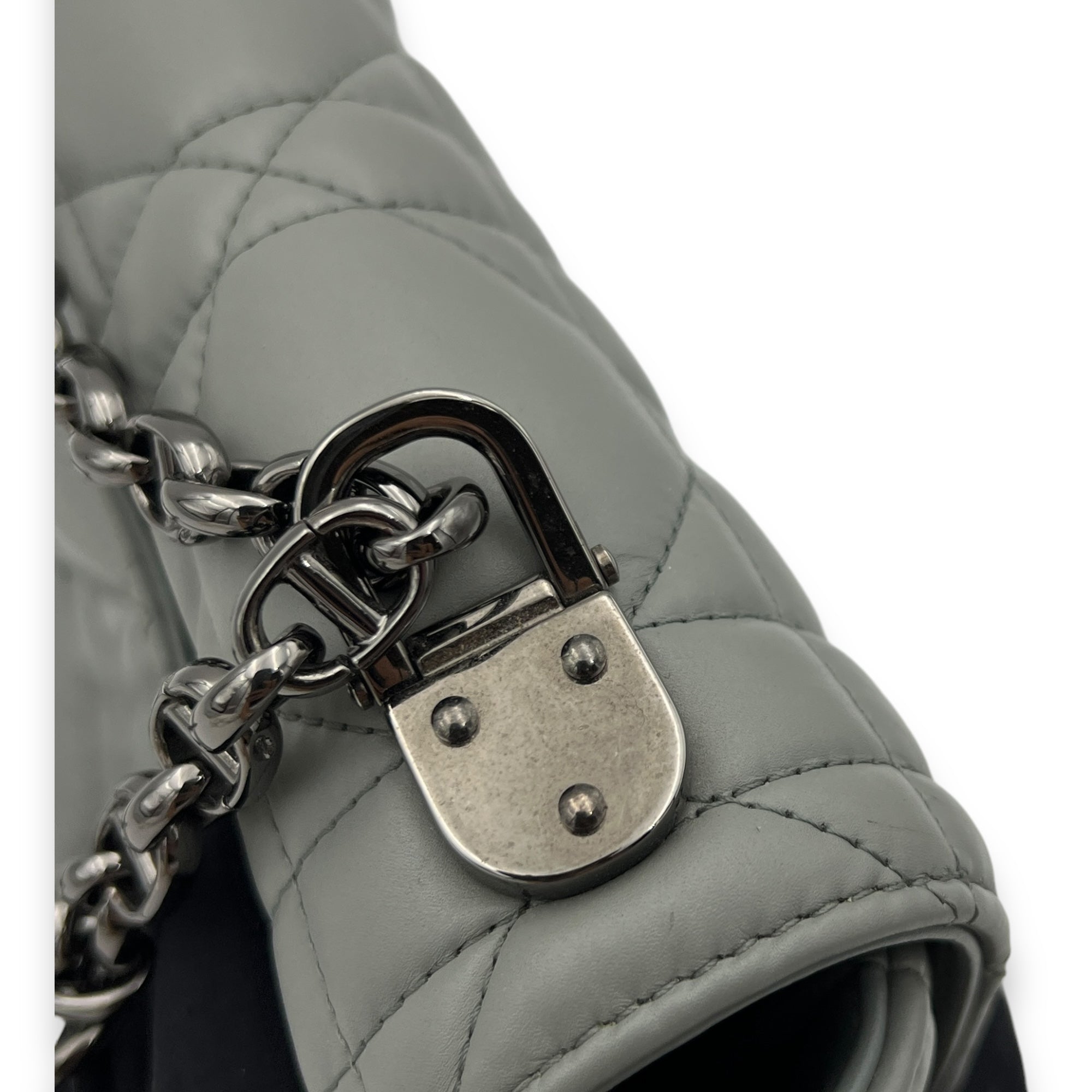 Caro Medium Grey Shoulder Bag in Lambskin, Silver hardware